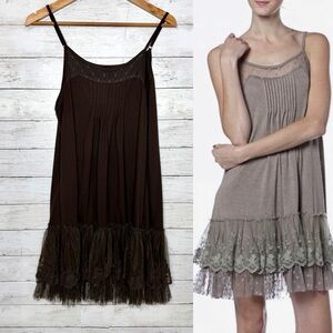 RYU Lace Trim Slip Dress Extender Layering Dress Chocolate Brown Size L